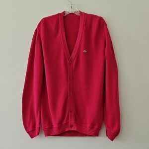 Lacoste Button Front‎ Cardigan Sweater Hot Pink Prep Vneck Size L-XL